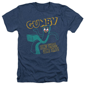 AN OFFCIALLY LICENSED GUMBY BEND THERE MEN'S HEATHER T-SHIRT NAVY