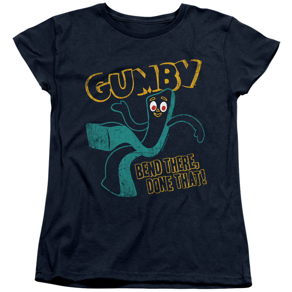 AN OFFCIALLY LICENSED GUMBY BEND THERE WOMEN'S REGULAR FIT T-SHIRT NAVY