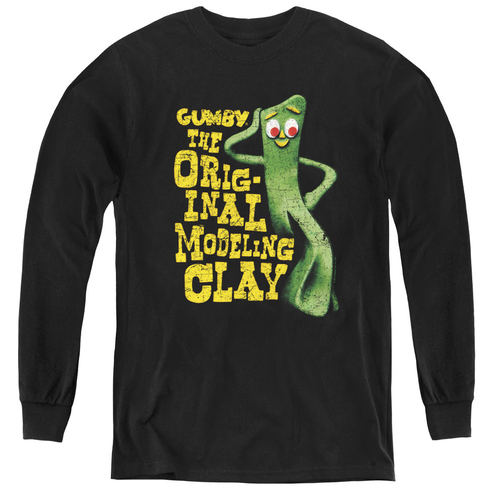AN OFFCIALLY LICENSED GUMBY SO PUNNY YOUTH LONG SLEEVE T-SHIRT BLACK