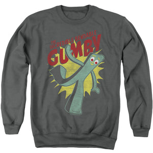 AN OFFCIALLY LICENSED GUMBY BENDABLE ADULT UNISEX CREWNECK SWEATSHIRT CHARCOAL