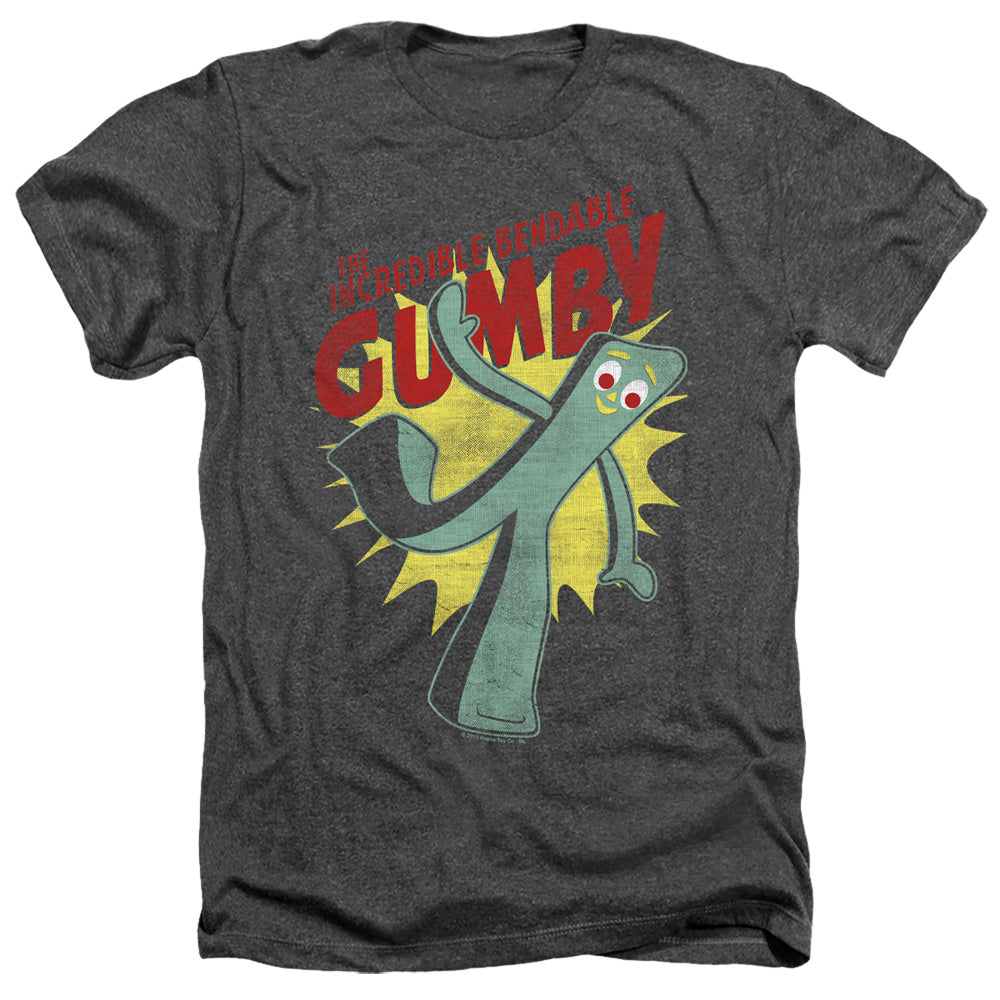 AN OFFCIALLY LICENSED GUMBY BENDABLE MEN'S HEATHER T-SHIRT CHARCOAL