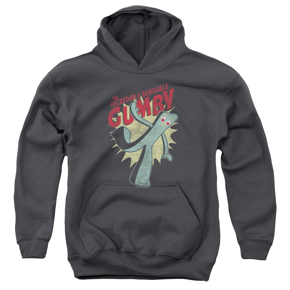 AN OFFCIALLY LICENSED GUMBY BENDABLE YOUTH HOODIE CHARCOAL