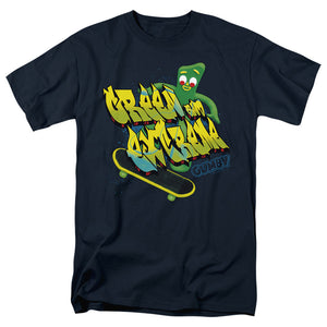 AN OFFCIALLY LICENSED GUMBY GREEN AND EXTREME MEN'S REGULAR FIT T-SHIRT NAVY