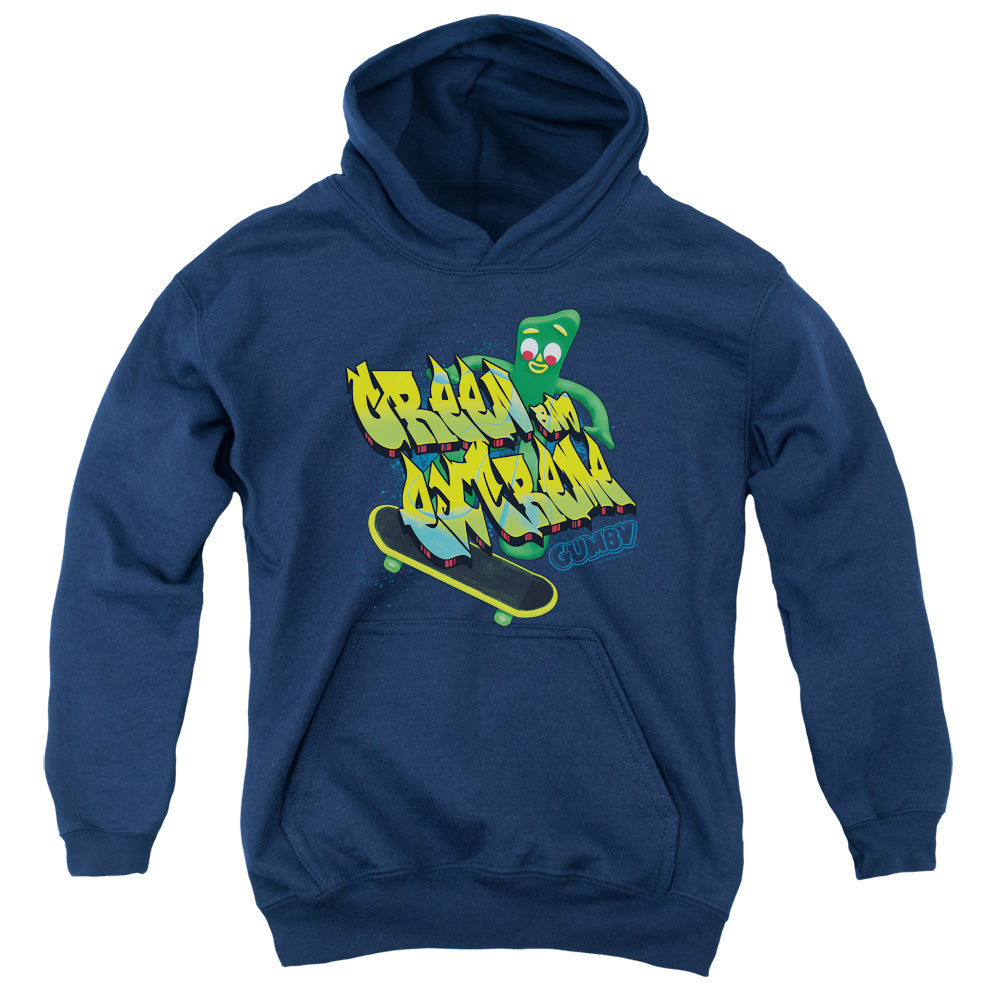 AN OFFCIALLY LICENSED GUMBY GREEN AND EXTREME YOUTH HOODIE NAVY
