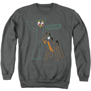 AN OFFCIALLY LICENSED GUMBY OUTLINES ADULT UNISEX CREWNECK SWEATSHIRT CHARCOAL