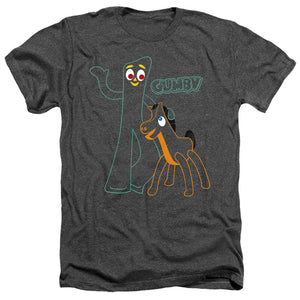 AN OFFCIALLY LICENSED GUMBY OUTLINES MEN'S HEATHER T-SHIRT CHARCOAL