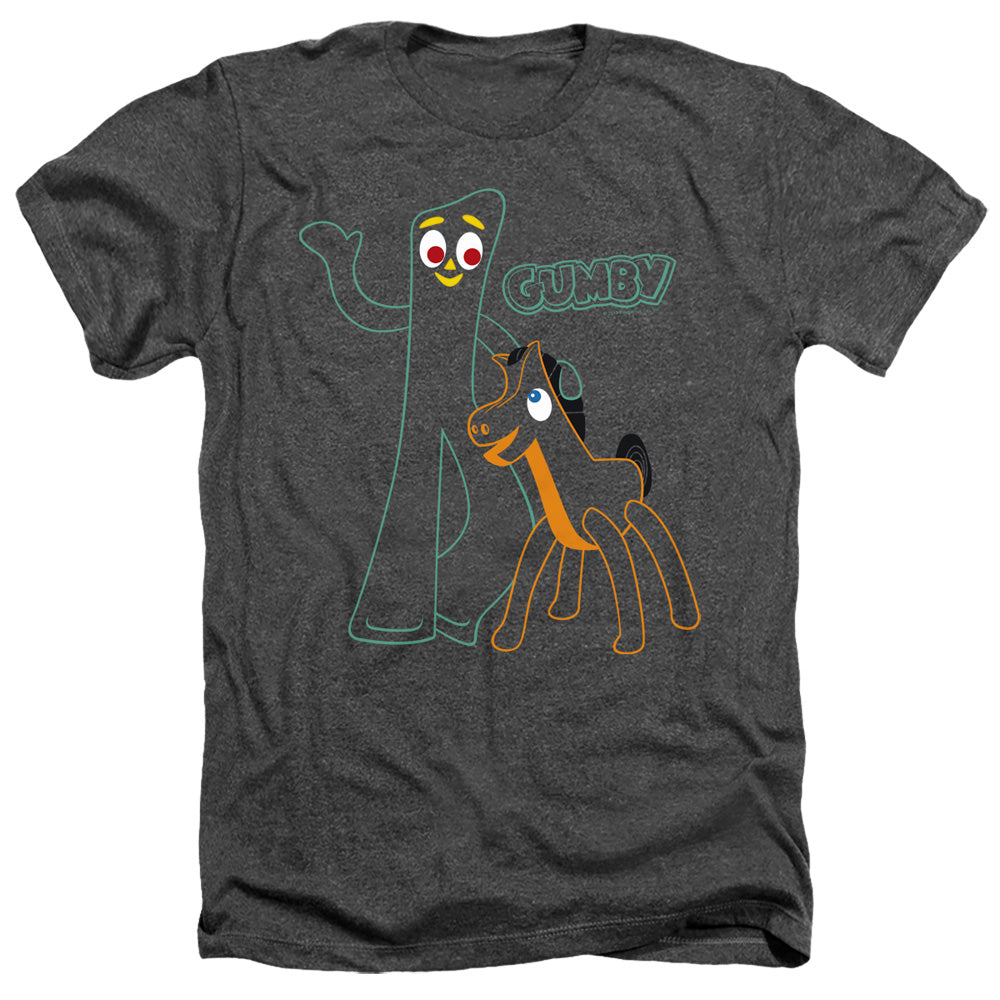 AN OFFCIALLY LICENSED GUMBY OUTLINES MEN'S HEATHER T-SHIRT CHARCOAL