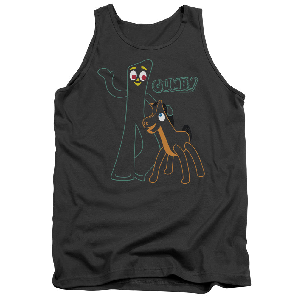 AN OFFCIALLY LICENSED GUMBY OUTLINES ADULT UNISEX TANK TOP CHARCOAL
