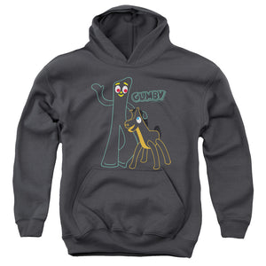 AN OFFCIALLY LICENSED GUMBY OUTLINES YOUTH HOODIE CHARCOAL