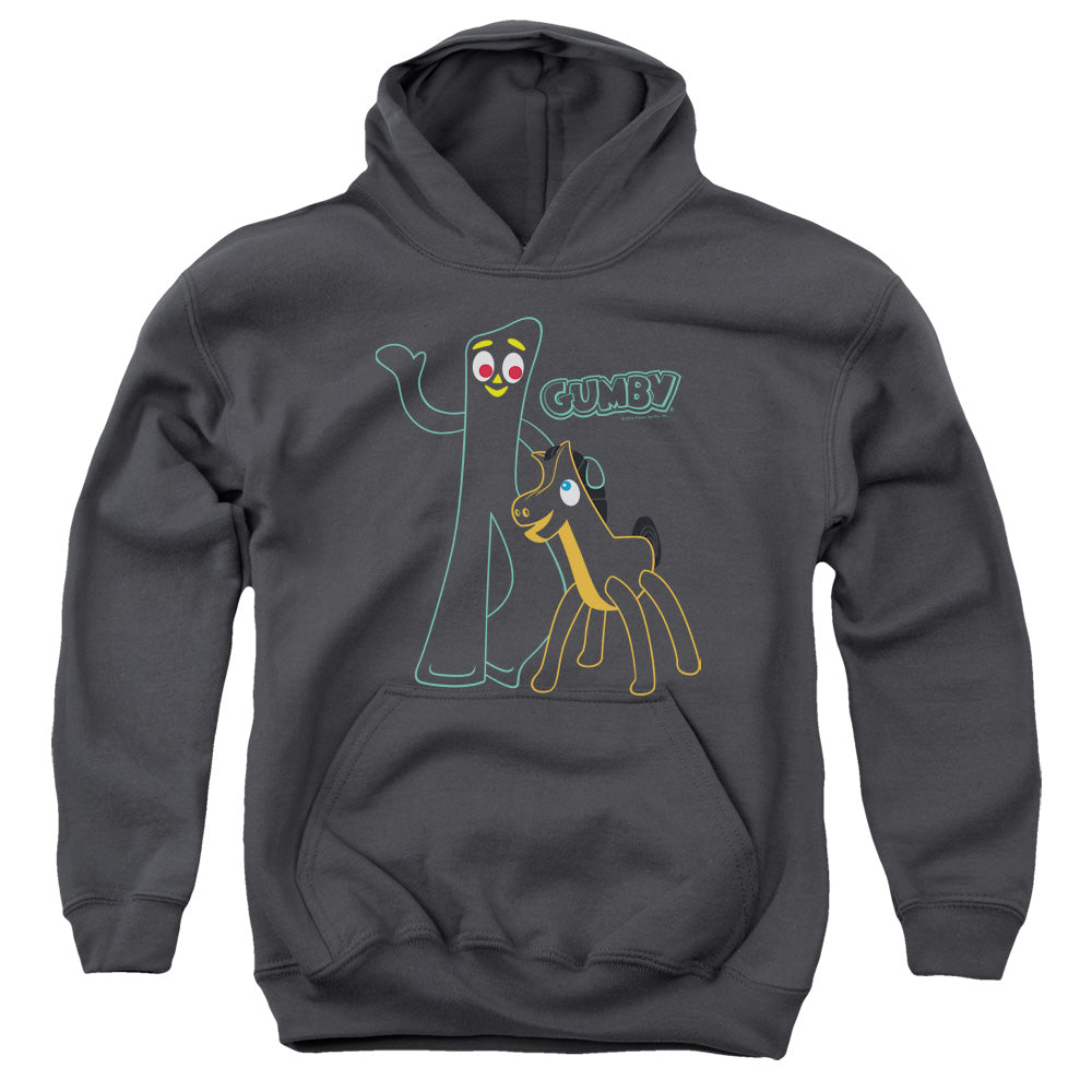 AN OFFCIALLY LICENSED GUMBY OUTLINES YOUTH HOODIE CHARCOAL
