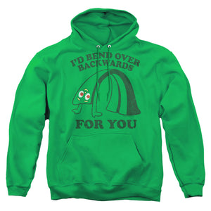AN OFFCIALLY LICENSED GUMBY BEND BACKWARDS ADULT UNISEX PULLOVER HOODIE KELLY GREEN
