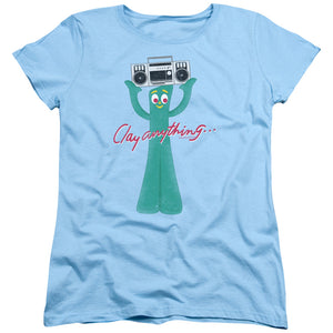 AN OFFCIALLY LICENSED GUMBY CLAY ANYTHING WOMEN'S REGULAR FIT T-SHIRT LIGHT BLUE