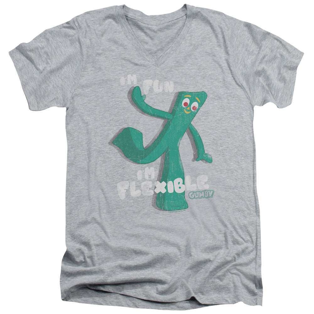 AN OFFCIALLY LICENSED GUMBY FLEX MEN'S V-NECK T-SHIRT ATHLETIC HEATHER