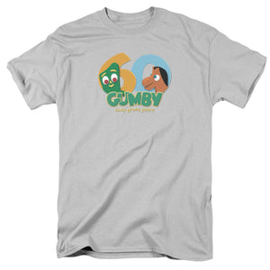 AN OFFCIALLY LICENSED GUMBY 60TH MEN'S REGULAR FIT T-SHIRT SILVER