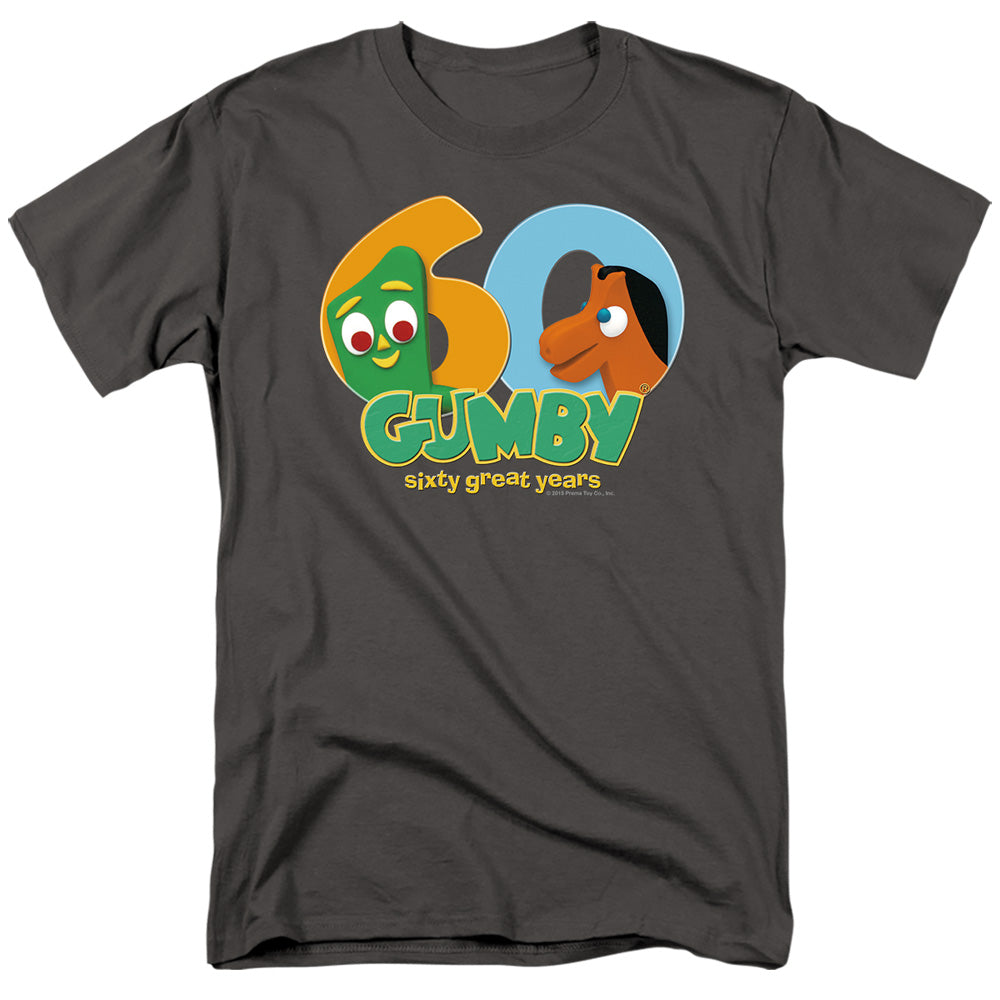 AN OFFCIALLY LICENSED GUMBY 60TH MEN'S REGULAR FIT T-SHIRT CHARCOAL