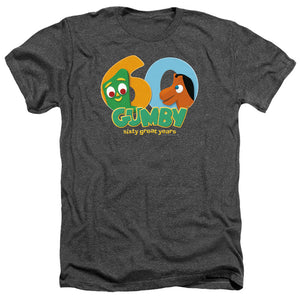AN OFFCIALLY LICENSED GUMBY 60TH MEN'S HEATHER T-SHIRT CHARCOAL