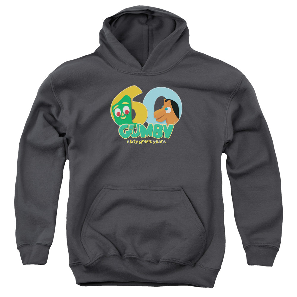 AN OFFCIALLY LICENSED GUMBY 60TH YOUTH HOODIE CHARCOAL