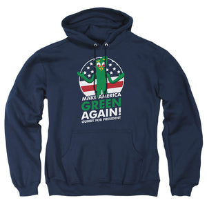 AN OFFCIALLY LICENSED GUMBY FOR PRESIDENT ADULT UNISEX PULLOVER HOODIE NAVY