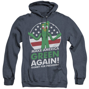 AN OFFCIALLY LICENSED GUMBY FOR PRESIDENT ADULT UNISEX HEATHER PULLOVER HOODIE NAVY