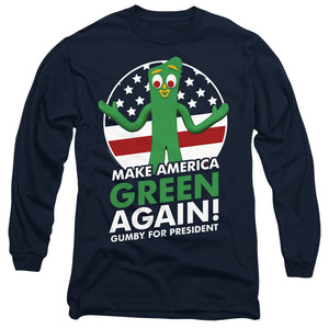 AN OFFCIALLY LICENSED GUMBY FOR PRESIDENT MEN'S LONG SLEEVE T-SHIRT NAVY