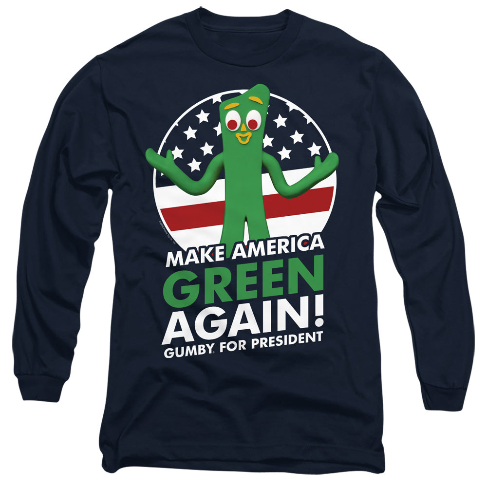 AN OFFCIALLY LICENSED GUMBY FOR PRESIDENT MEN'S LONG SLEEVE T-SHIRT NAVY