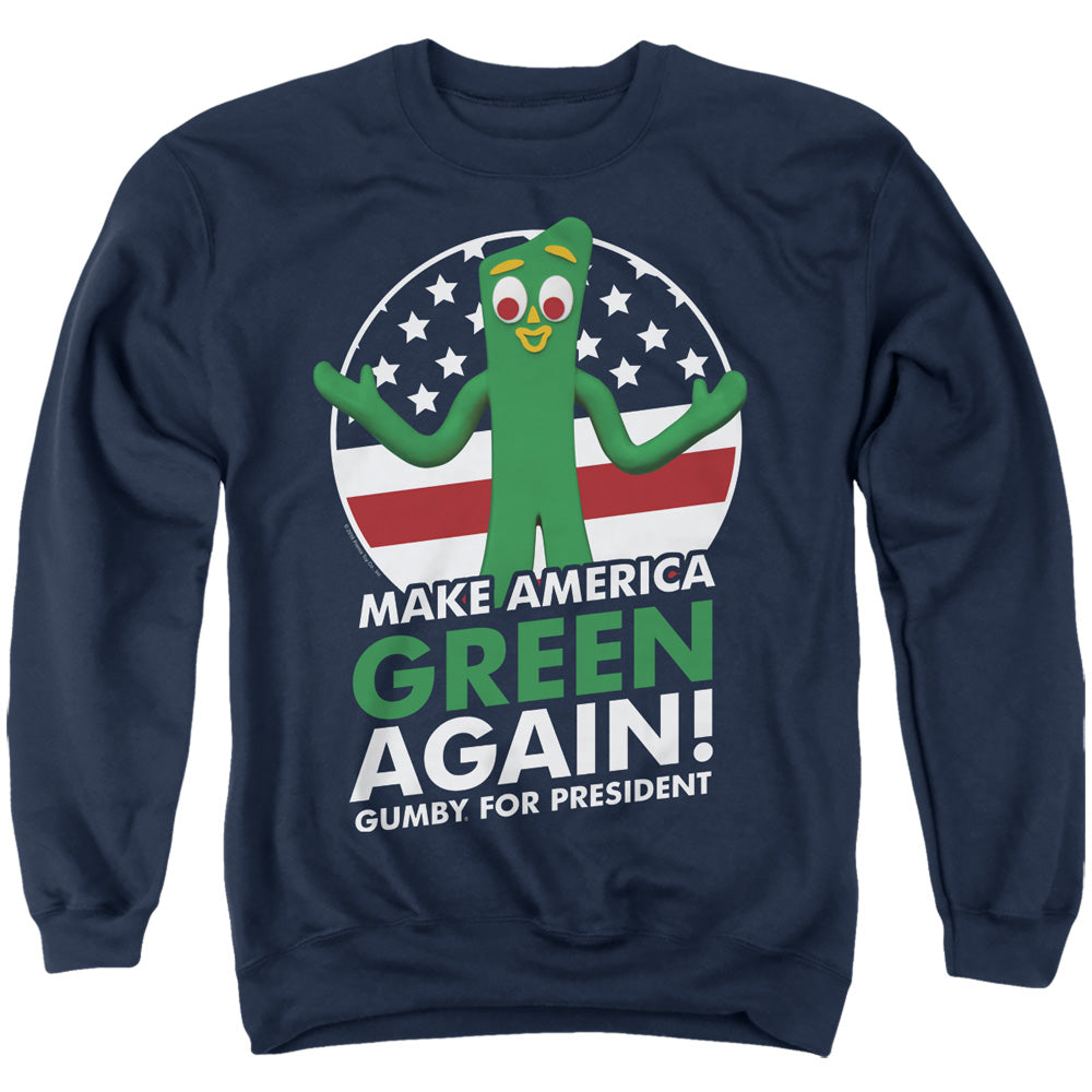 AN OFFCIALLY LICENSED GUMBY FOR PRESIDENT ADULT UNISEX CREWNECK SWEATSHIRT NAVY