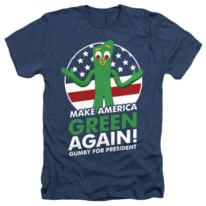 AN OFFCIALLY LICENSED GUMBY FOR PRESIDENT MEN'S HEATHER T-SHIRT NAVY