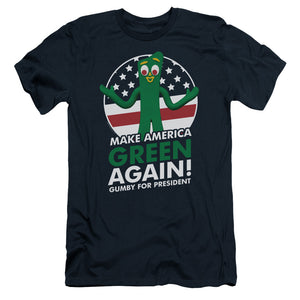 AN OFFCIALLY LICENSED GUMBY FOR PRESIDENT MEN'S PREMIUM SLIM FIT T-SHIRT NAVY