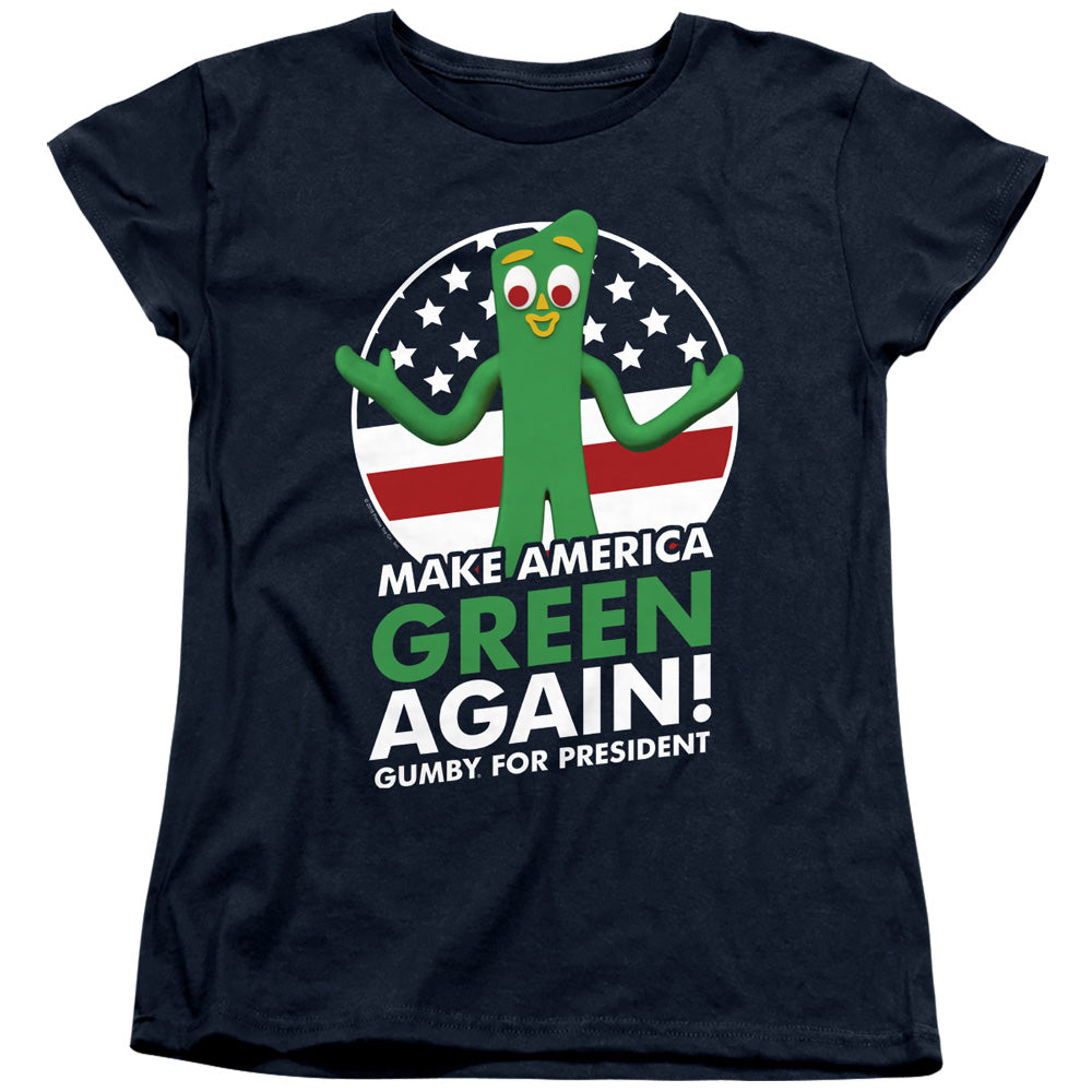 AN OFFCIALLY LICENSED GUMBY FOR PRESIDENT WOMEN'S REGULAR FIT T-SHIRT NAVY