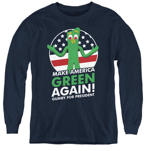 AN OFFCIALLY LICENSED GUMBY FOR PRESIDENT YOUTH LONG SLEEVE T-SHIRT NAVY