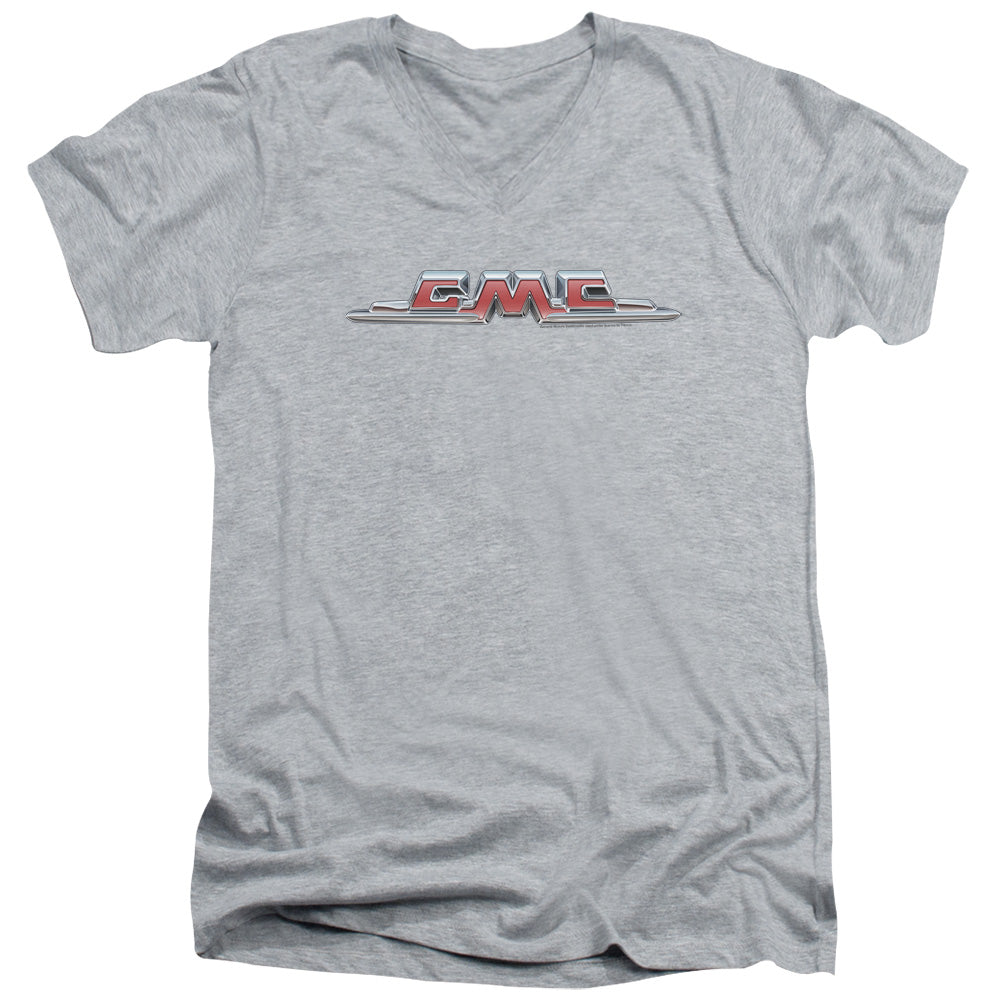 AN OFFCIALLY LICENSED GMC CHROME LOGO MEN'S V-NECK T-SHIRT ATHLETIC HEATHER