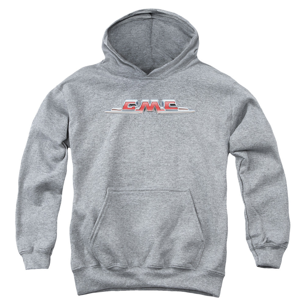 AN OFFCIALLY LICENSED GMC CHROME LOGO YOUTH HOODIE ATHLETIC HEATHER
