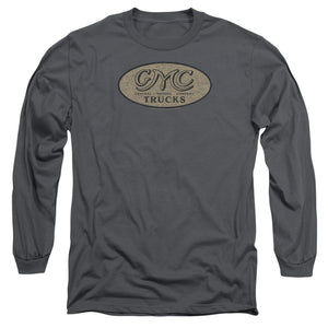 AN OFFCIALLY LICENSED GMC VINTAGE OVAL LOGO MEN'S LONG SLEEVE T-SHIRT CHARCOAL
