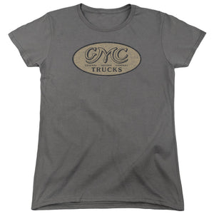AN OFFCIALLY LICENSED GMC VINTAGE OVAL LOGO WOMEN'S REGULAR FIT T-SHIRT CHARCOAL