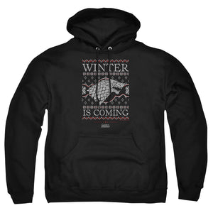 AN OFFCIALLY LICENSED GAME OF THRONES WINTER IS COMING UGLY CHRISTMAS ADULT UNISEX PULLOVER HOODIE BLACK