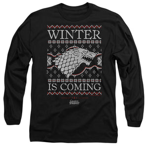 AN OFFCIALLY LICENSED GAME OF THRONES WINTER IS COMING UGLY CHRISTMAS MEN'S LONG SLEEVE T-SHIRT BLACK