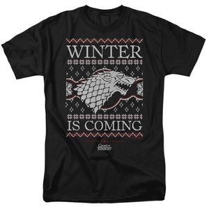 AN OFFCIALLY LICENSED GAME OF THRONES WINTER IS COMING UGLY CHRISTMAS MEN'S REGULAR FIT T-SHIRT BLACK