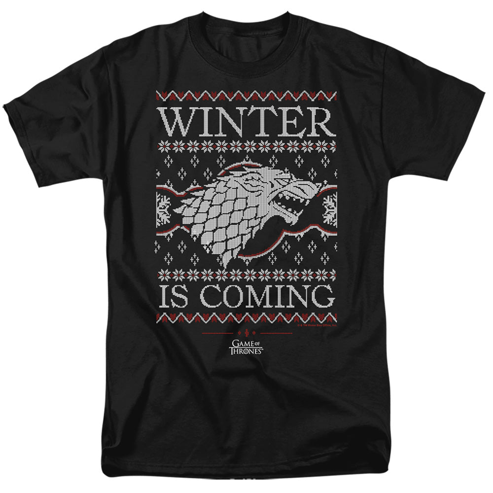 AN OFFCIALLY LICENSED GAME OF THRONES WINTER IS COMING UGLY CHRISTMAS MEN'S REGULAR FIT T-SHIRT BLACK