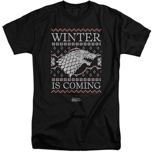 AN OFFCIALLY LICENSED GAME OF THRONES WINTER IS COMING UGLY CHRISTMAS MEN'S TALL FIT T-SHIRT BLACK