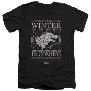 AN OFFCIALLY LICENSED GAME OF THRONES WINTER IS COMING UGLY CHRISTMAS MEN'S V-NECK T-SHIRT BLACK