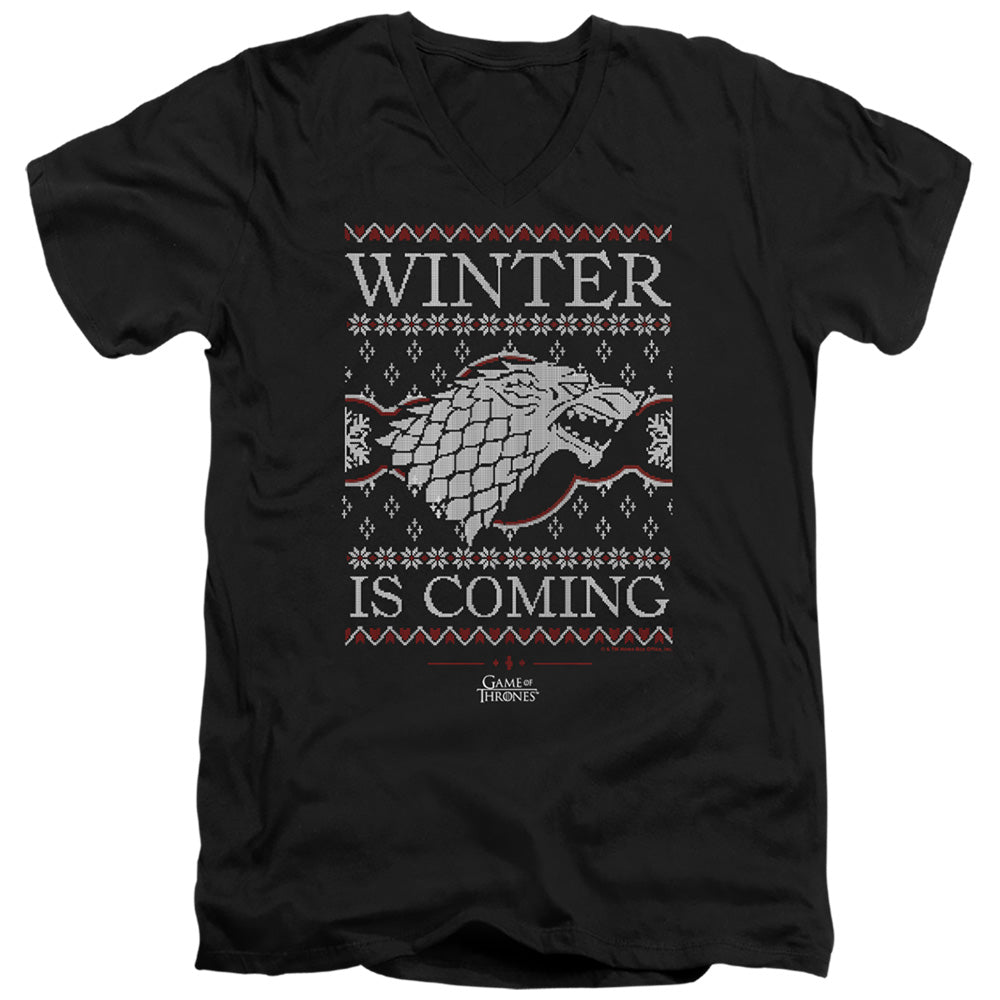 AN OFFCIALLY LICENSED GAME OF THRONES WINTER IS COMING UGLY CHRISTMAS MEN'S V-NECK T-SHIRT BLACK