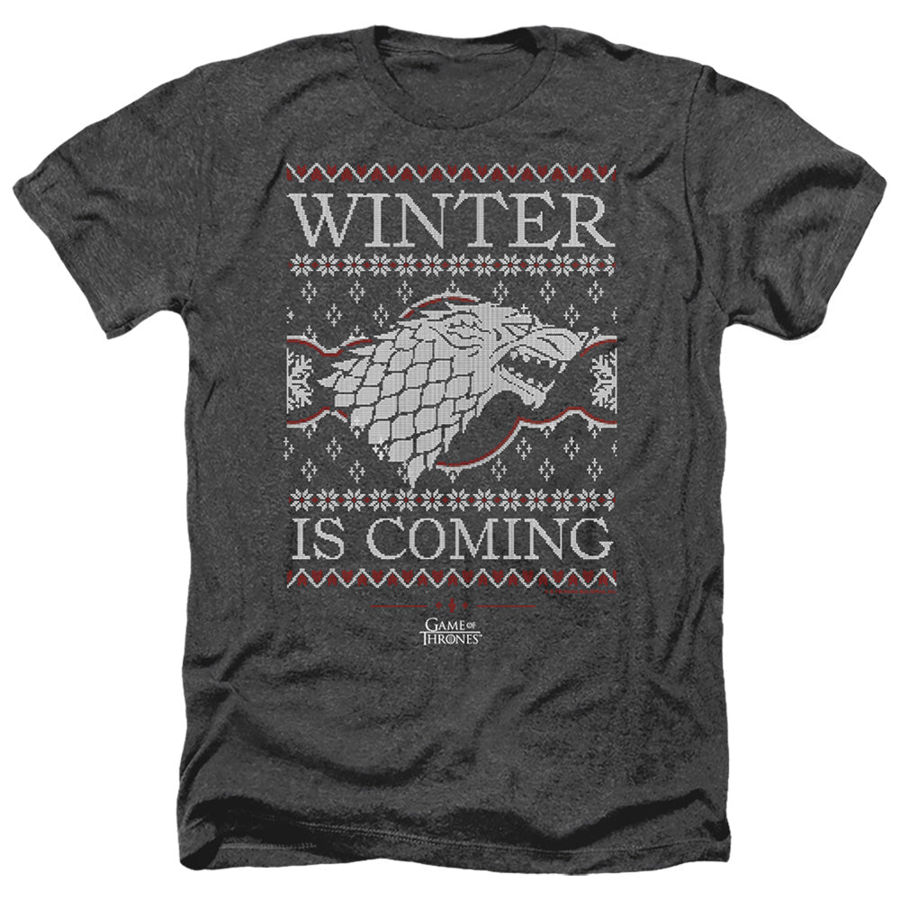 AN OFFCIALLY LICENSED GAME OF THRONES WINTER IS COMING UGLY CHRISTMAS MEN'S HEATHER T-SHIRT CHARCOAL