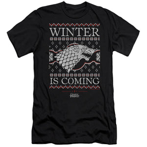 AN OFFCIALLY LICENSED GAME OF THRONES WINTER IS COMING UGLY CHRISTMAS MEN'S PREMIUM SLIM FIT T-SHIRT BLACK