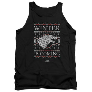 AN OFFCIALLY LICENSED GAME OF THRONES WINTER IS COMING UGLY CHRISTMAS ADULT UNISEX TANK TOP BLACK