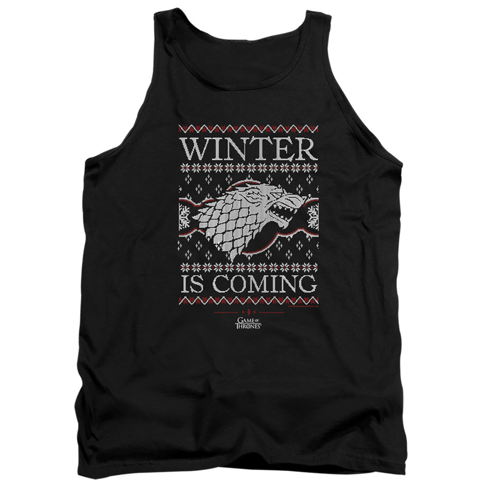 AN OFFCIALLY LICENSED GAME OF THRONES WINTER IS COMING UGLY CHRISTMAS ADULT UNISEX TANK TOP BLACK