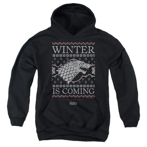 AN OFFCIALLY LICENSED GAME OF THRONES WINTER IS COMING UGLY CHRISTMAS YOUTH HOODIE BLACK