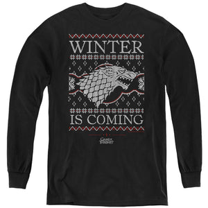 AN OFFCIALLY LICENSED GAME OF THRONES WINTER IS COMING UGLY CHRISTMAS YOUTH LONG SLEEVE T-SHIRT BLACK