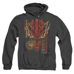 AN OFFCIALLY LICENSED HOUSE OF THE DRAGON TARGARYEN YEAR OF THE DRAGON ADULT UNISEX HEATHER PULLOVER HOODIE BLACK