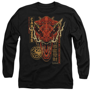 AN OFFCIALLY LICENSED HOUSE OF THE DRAGON TARGARYEN YEAR OF THE DRAGON MEN'S LONG SLEEVE T-SHIRT BLACK