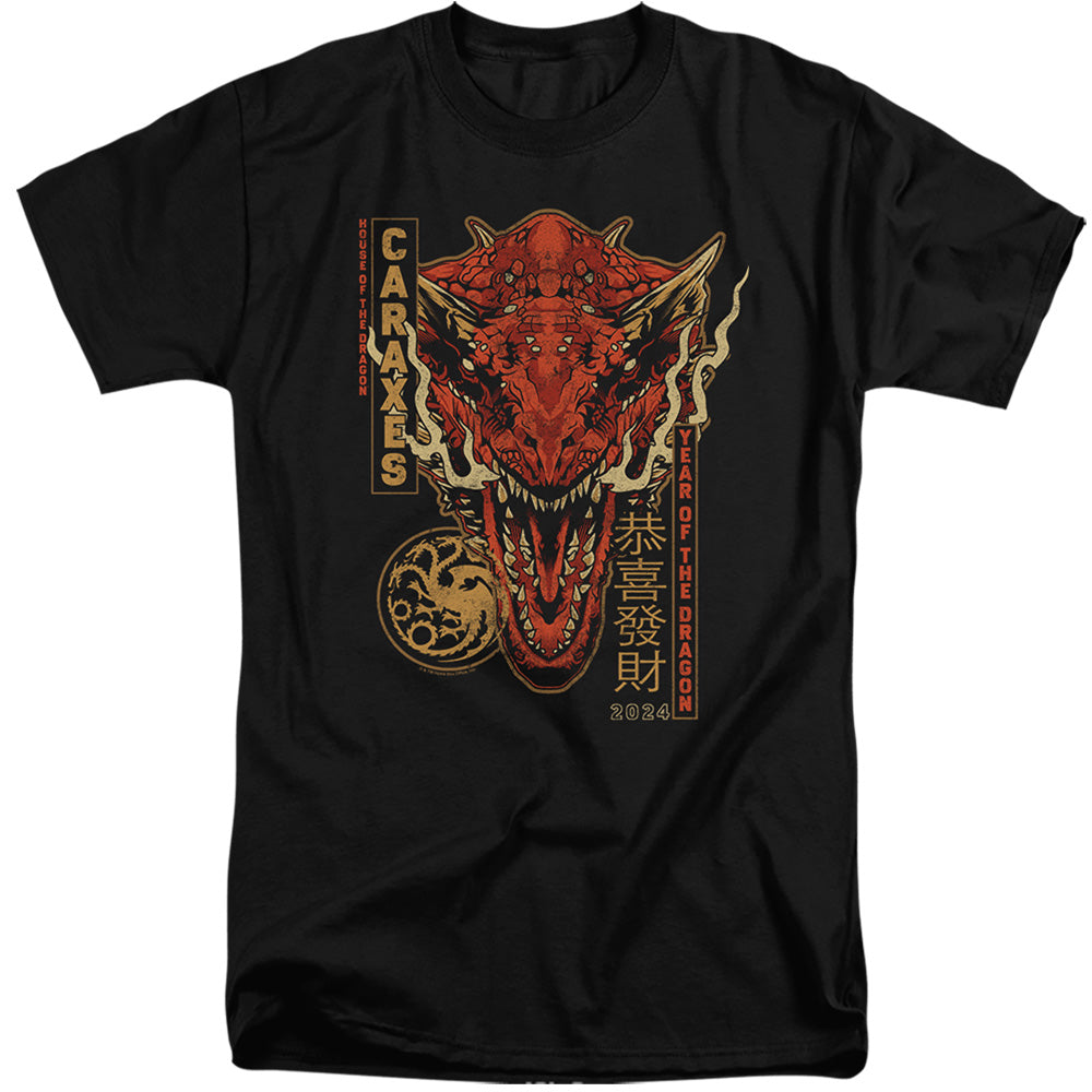 AN OFFCIALLY LICENSED HOUSE OF THE DRAGON TARGARYEN YEAR OF THE DRAGON MEN'S TALL FIT T-SHIRT BLACK